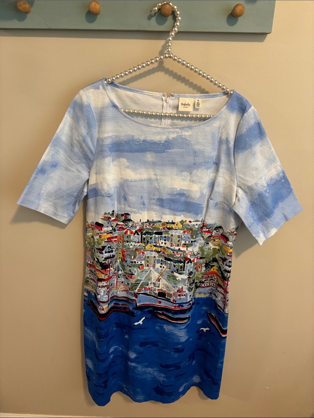 Rafaella Weekend Yacht Blue Sheath Scenic Boats Village Dress Size 14